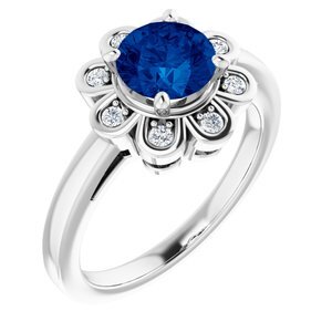 14K White Lab-Grown Blue Sapphire & 1/8 CTW Diamond Ring - 71867:60000:P