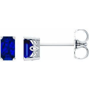 14K White Lab-Grown Blue Sapphire Earrings - 1922:112:P