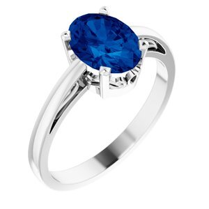 14K White Lab-Grown Blue Sapphire Ring - 70531:116:P
