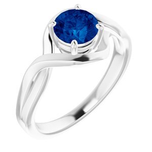 14K White Lab-Grown Blue Sapphire Ring - 71840:60009:P