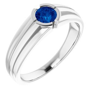 14K White Lab-Grown Blue Sapphire Ring   - 9849:6000:P