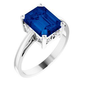 14K White Lab-Grown Blue Sapphire Scroll Setting Ring - 70534:108:P