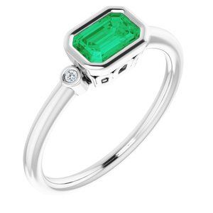 14K White Lab-Grown Emerald & .02 CTW Diamond Ring - 71879:60001:P