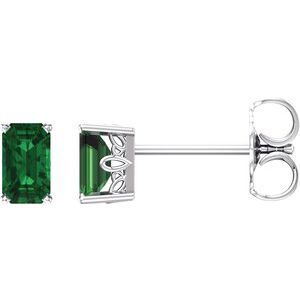 14K White Lab-Grown Emerald Earrings - 1922:108:P