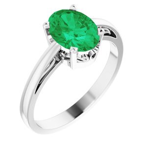 14K White Lab-Grown Emerald Ring - 70531:108:P