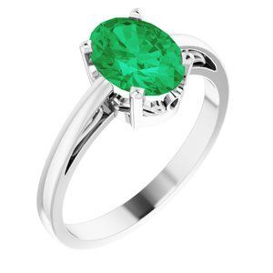 14K White Lab-Grown Emerald Ring - 70531:108:P