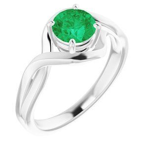 14K White Lab-Grown Emerald Ring - 71840:60005:P