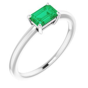 14K White Lab-Grown Emerald Ring  - 71863:60001:P