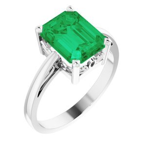 14K White Lab-Grown Emerald Scroll Setting Ring - 70534:104:P