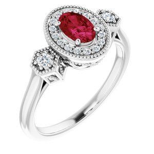 14K White Lab-Grown Ruby & 1/6 CTW Diamond Ring - 71952:6000:P