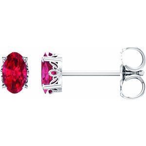 14K White Lab-Grown Ruby Earrings - 1920:112:P