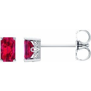 14K White Lab-Grown Ruby Earrings - 1922:110:P
