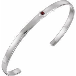 14K White Mozambique Garnet Cuff 6" Bracelet - BRC764:60000:P