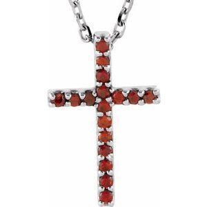 14K White Mozambique Garnet Petite Cross 16" Necklace  - R42147:108:P
