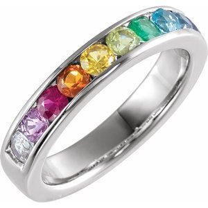 14K White Multi-Gemstone Rainbow Anniversary Band - 122981:61000:P