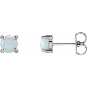 14K White Opal Cabochon Earrings  - 1285:102:P