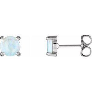 14K White Opal Cabochon Earrings  - 1285:104:P