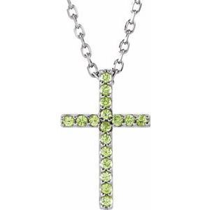 14K White Peridot Petite Cross 16" Necklace  - R42147:111:P