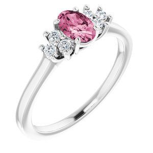14K White Pink Tourmaline  & 1/8 CTW Diamond Ring - 71604:70017:P