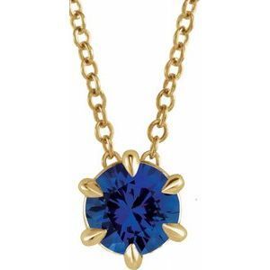 14K White Round 4 mm Blue Sapphire Solitaire 16-18" Necklace - 87126:6008:P