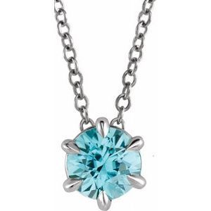 14K White Round 5 mm Aquamarine Solitaire 16-18" Necklace - 87126:6091:P
