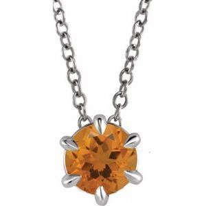14K White Round 5 mm Citrine Solitaire 16-18" Necklace - 87126:6094:P