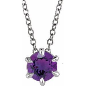 14K White Round 6 mm Amethyst Solitaire 16-18" Necklace - 87126:6170:P