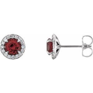 14K White Round Garnet & 1/6 CTW Diamond Earrings - 86458:705:P