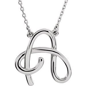 14K White Script Initial A 16" Necklace - 84635:122:P