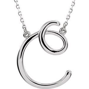 14K White Script Initial C 16" Necklace - 84635:106:P
