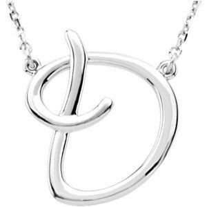 14K White Script Initial D 16" Necklace - 84635:101:P