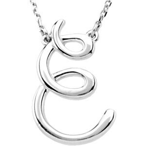 14K White Script Initial E 16" Necklace - 84635:208:P