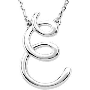 14K White Script Initial E 16" Necklace - 84635:208:P