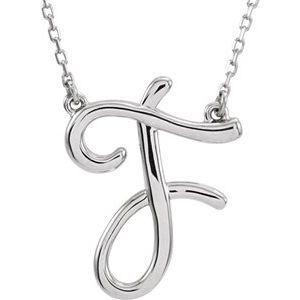 14K White Script Initial F 16" Necklace - 84635:110:P