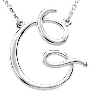 14K White Script Initial G 16" Necklace - 84635:118:P