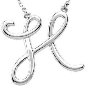 14K White Script Initial H 16" Necklace - 84635:202:P