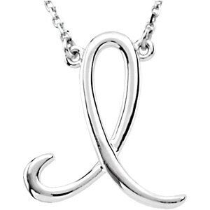 14K White Script Initial I 16" Necklace - 84635:275:P