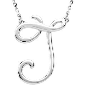 14K White Script Initial J 16" Necklace - 84635:206:P