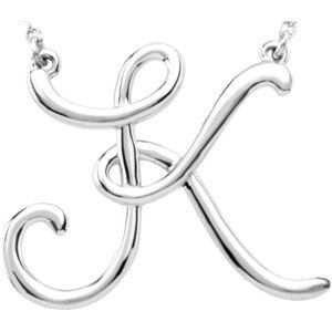 14K White Script Initial K 16" Necklace - 84635:241:P