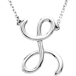 14K White Script Initial L 16" Necklace - 84635:237:P