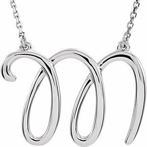 14K White Script Initial M 16" Necklace - 84635:126:P