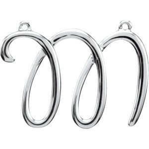 14K White Script Initial M Necklace Center - 84576:126:P