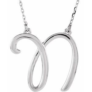 14K White Script Initial N 16" Necklace - 84635:213:P