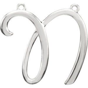14K White Script Initial N Necklace Center - 84576:213:P