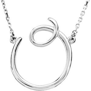 14K White Script Initial O 16" Necklace - 84635:217:P