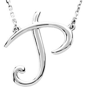 14K White Script Initial P 16" Necklace - 84635:233:P
