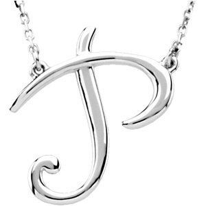 14K White Script Initial P 16" Necklace - 84635:233:P