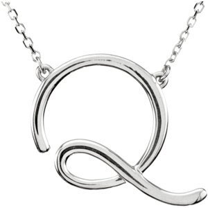 14K White Script Initial Q 16" Necklace - 84635:225:P