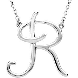 14K White Script Initial R 16" Necklace - 84635:221:P