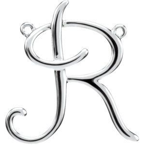 14K White Script Initial R Necklace Center - 84576:221:P